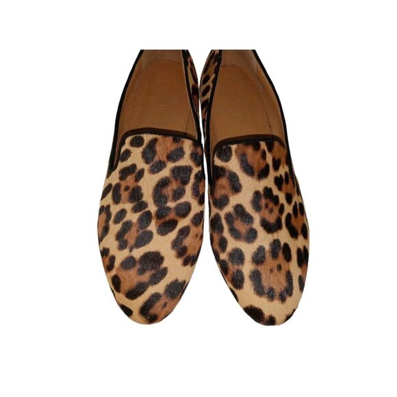 J. Crew Loafers Women's Brown Black Calf Fur Leopard Print Flats Shoes sz 8 - Picture 2 of 11